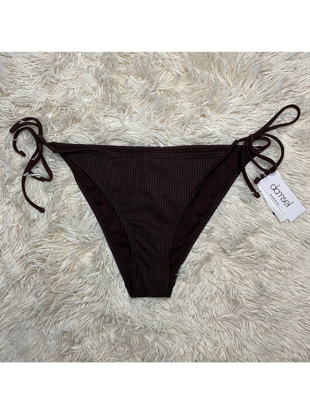 Damsel| Women's ribbed chestnut-brown tie side bikini bottom NWT
